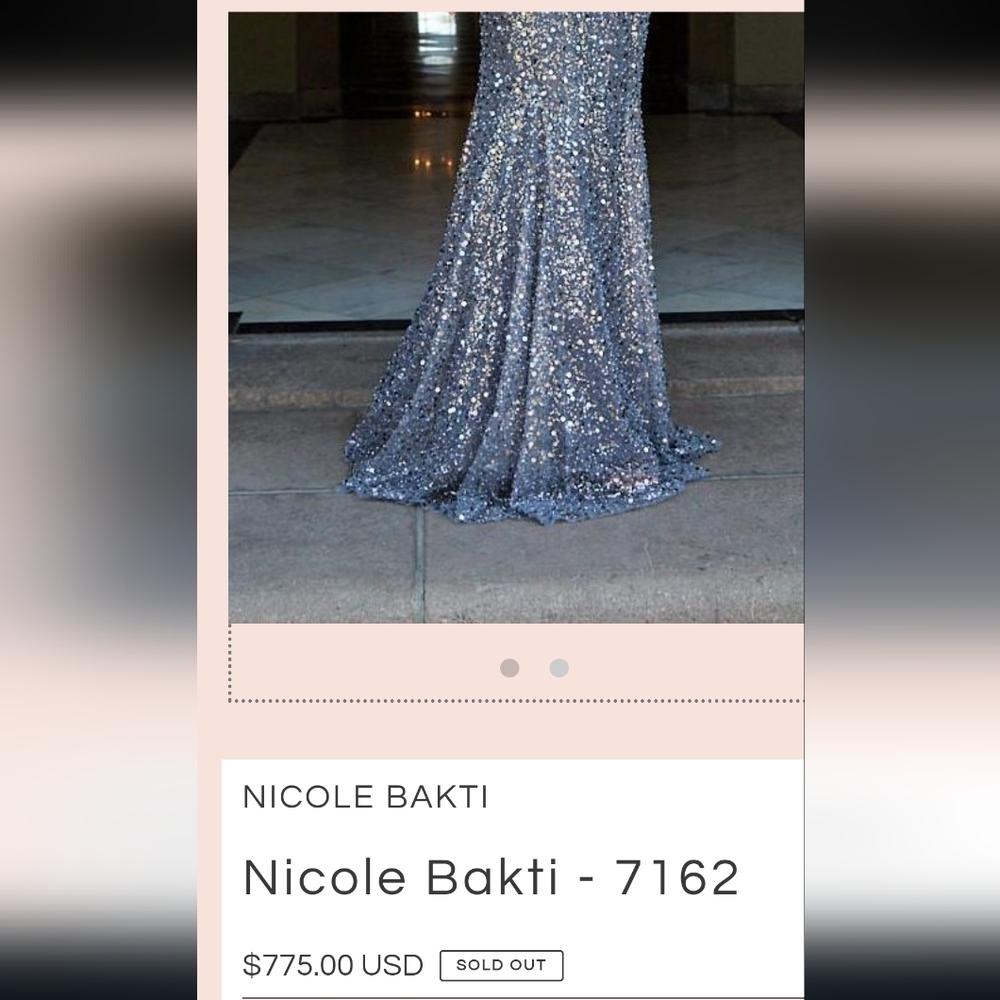 Nicole Batki Cape Top Siver Sequin Formal Maxi Gown Sz 10 NWT - Picture 4 of 14